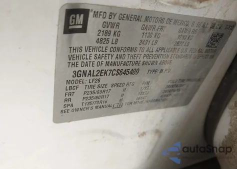 2012 Chevrolet Captiva Sport 2Ls from USA, damaged, VIN 3GNAL2EK7CS645489